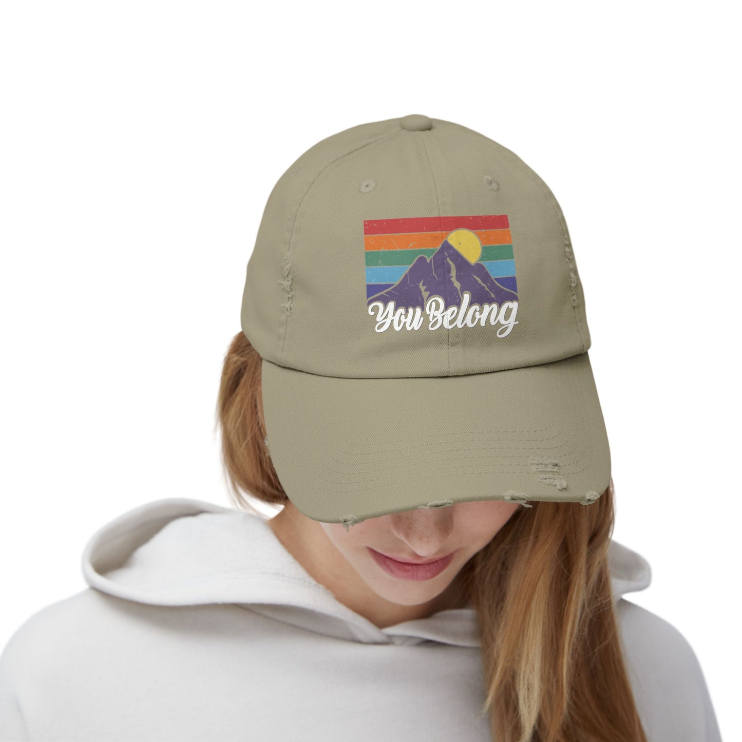 You Belong Distressed Unisex Cap with Vintage Mountain Design