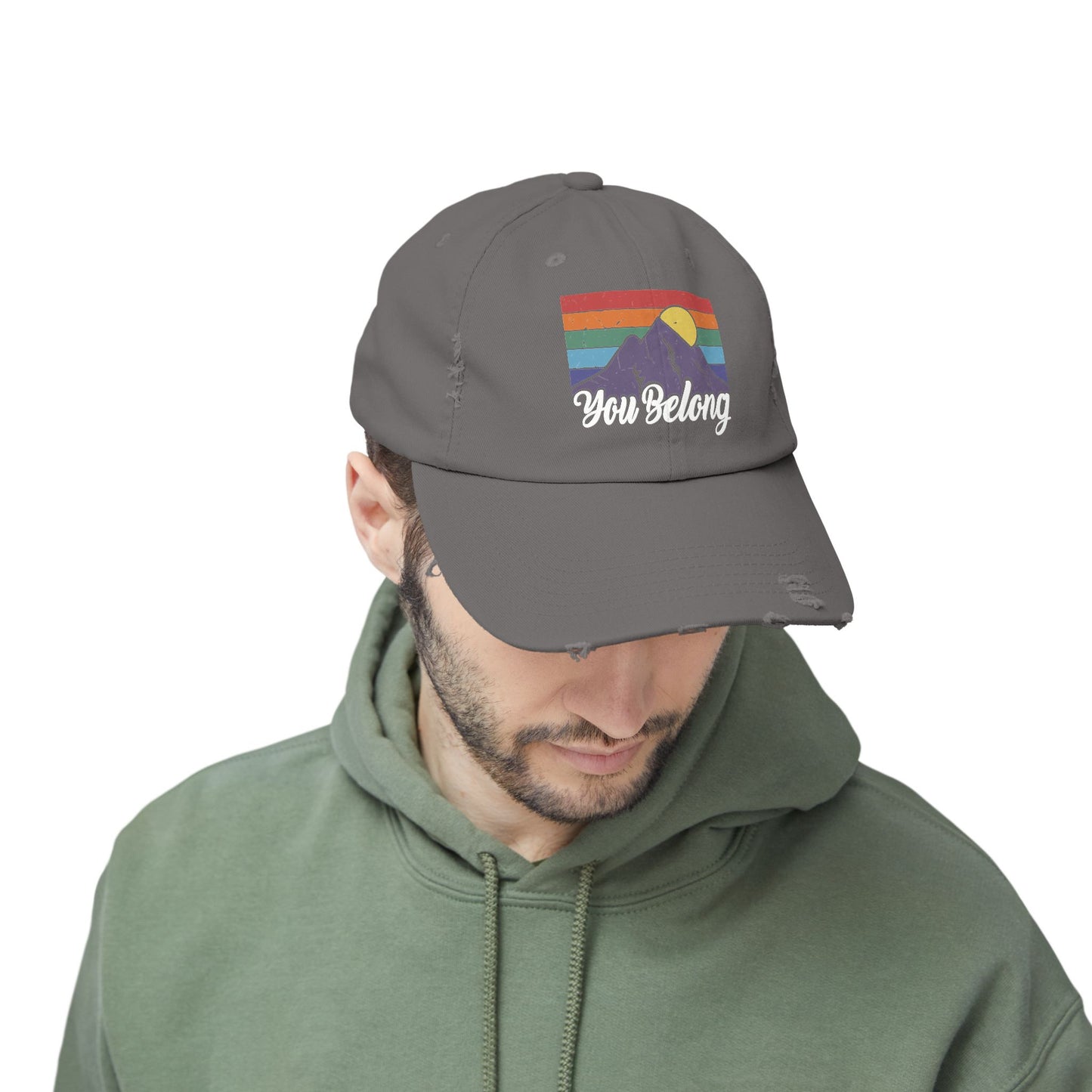 You Belong Distressed Unisex Cap with Vintage Mountain Design