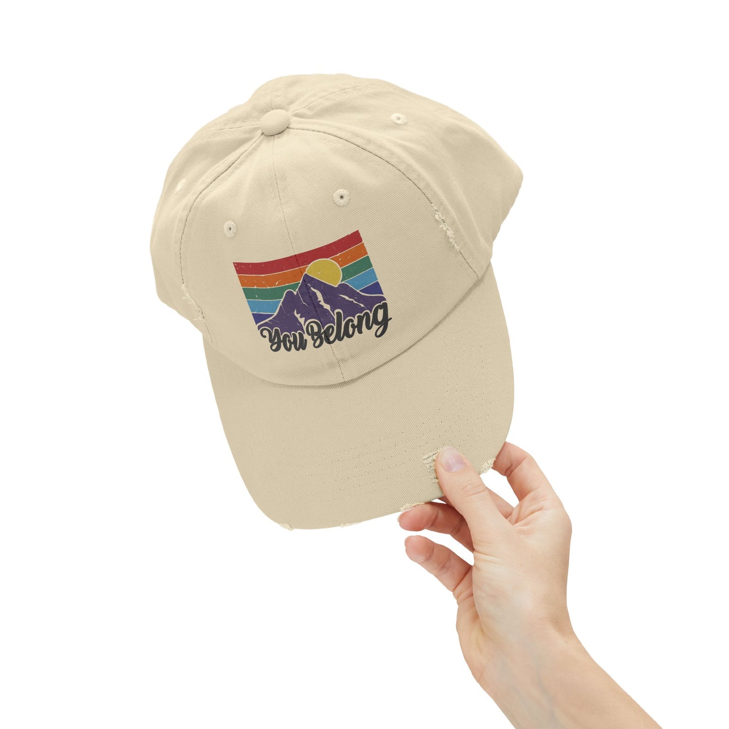 You Belong Distressed Unisex Cap with Vintage Mountain Design