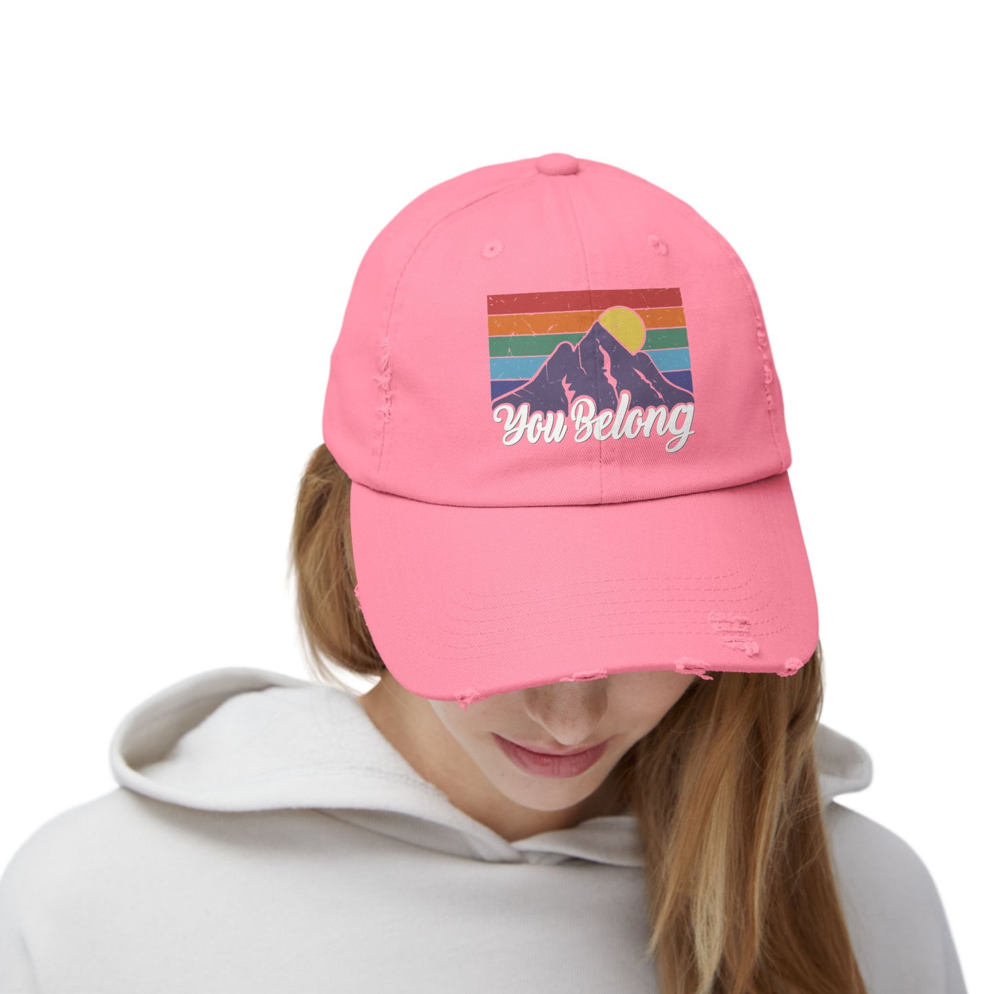 You Belong Distressed Unisex Cap with Vintage Mountain Design