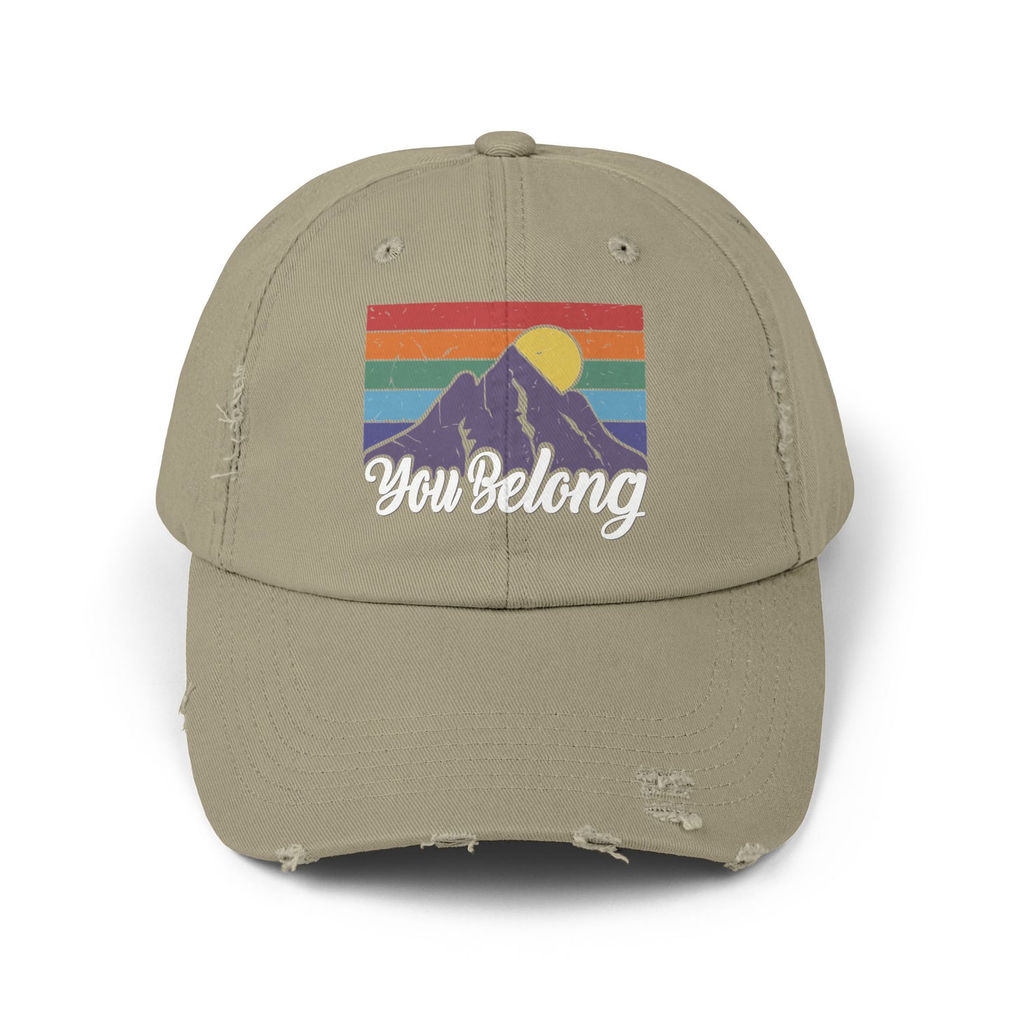 You Belong Distressed Unisex Cap with Vintage Mountain Design