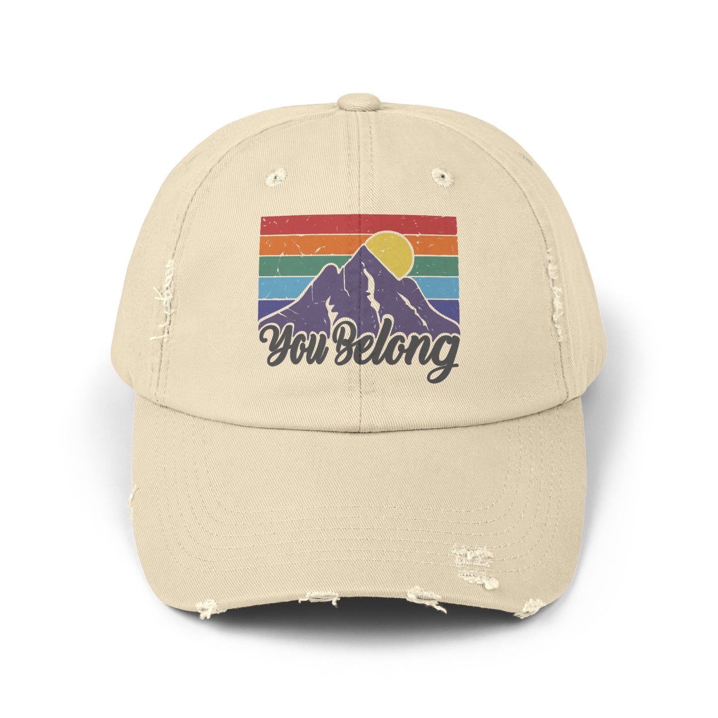 You Belong Distressed Unisex Cap with Vintage Mountain Design