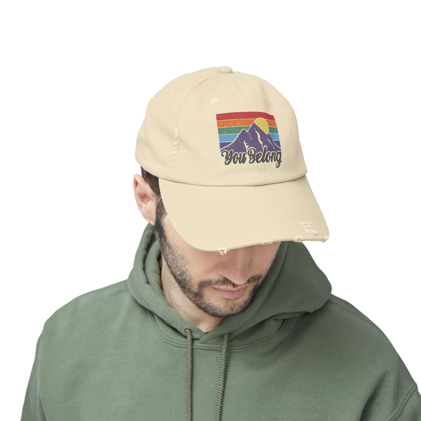 You Belong Distressed Unisex Cap with Vintage Mountain Design