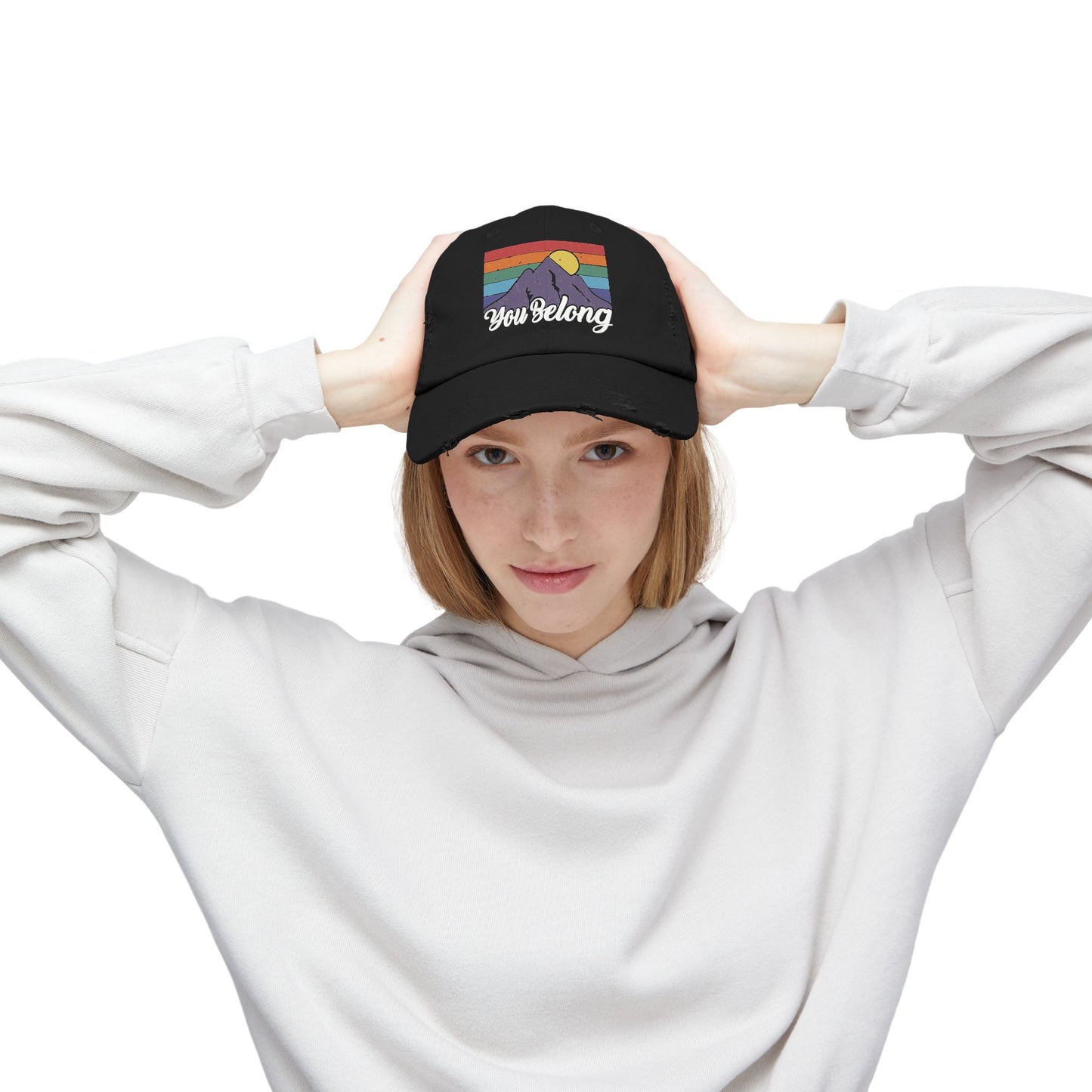 You Belong Distressed Unisex Cap with Vintage Mountain Design