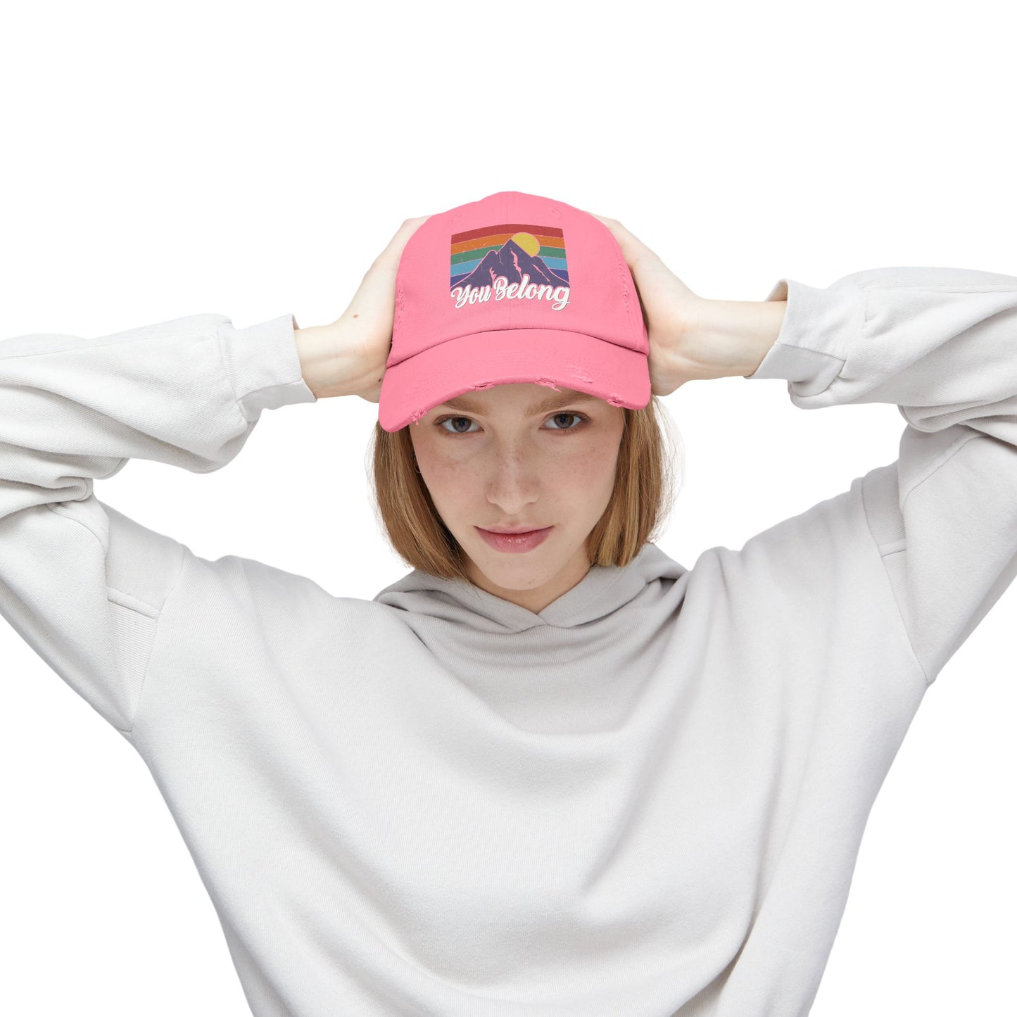 You Belong Distressed Unisex Cap with Vintage Mountain Design