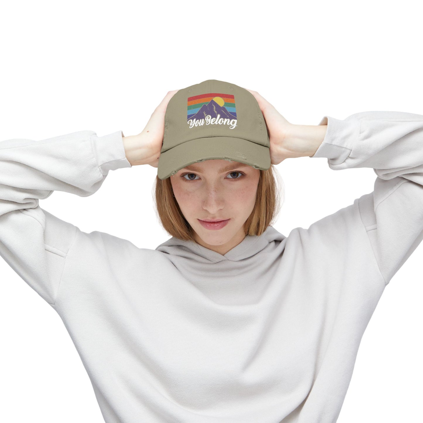 You Belong Distressed Unisex Cap with Vintage Mountain Design