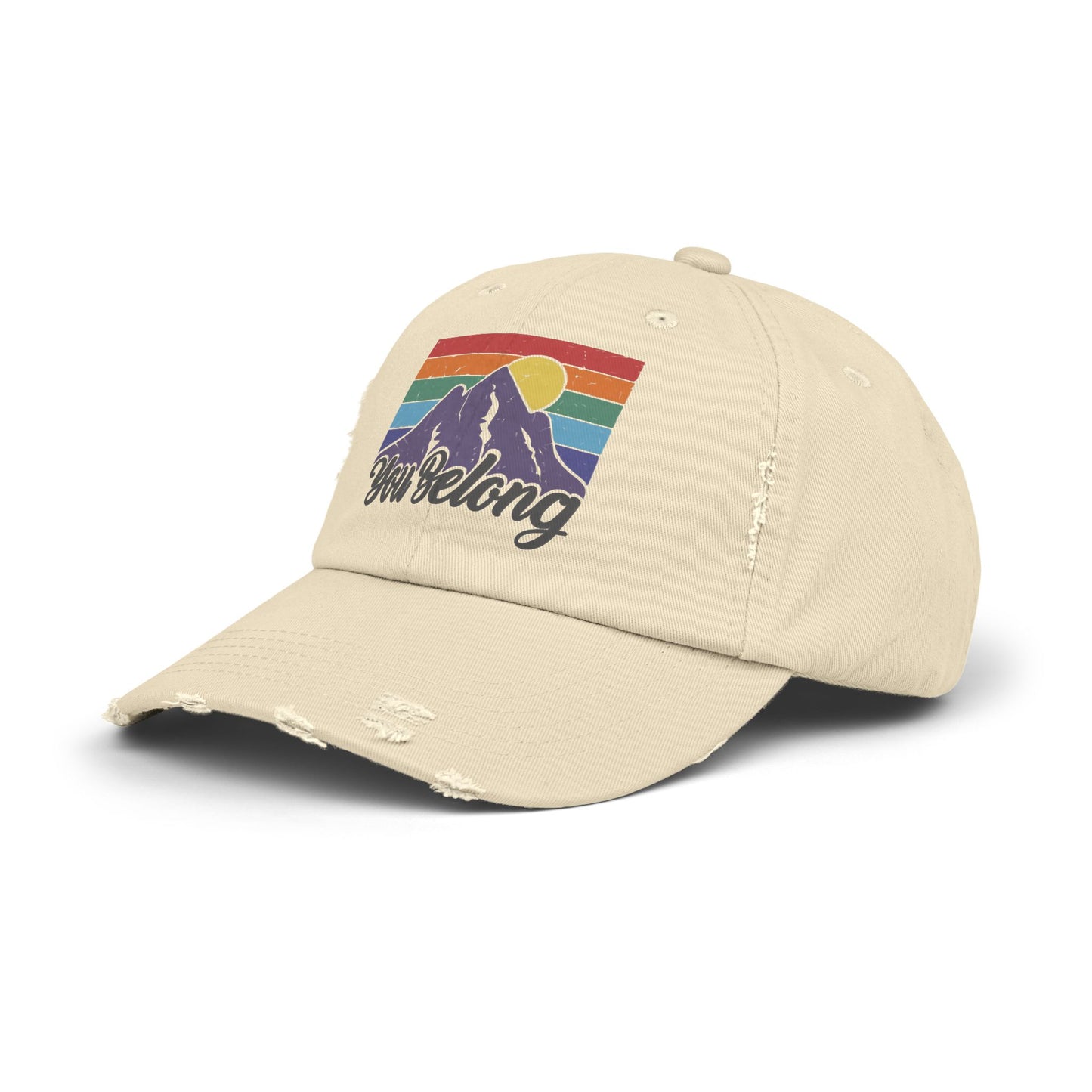 You Belong Distressed Unisex Cap with Vintage Mountain Design