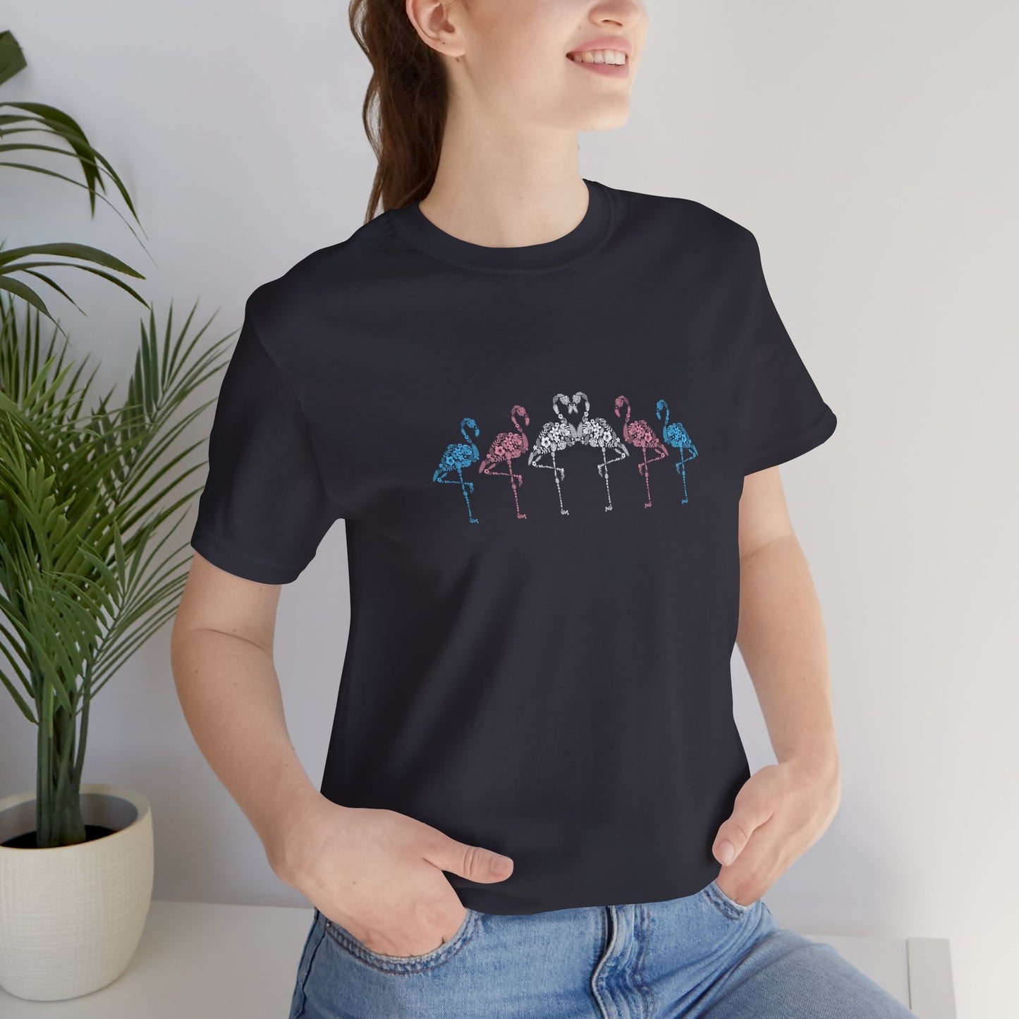 Transgender Pride Floral Flamingos | T-Shirt