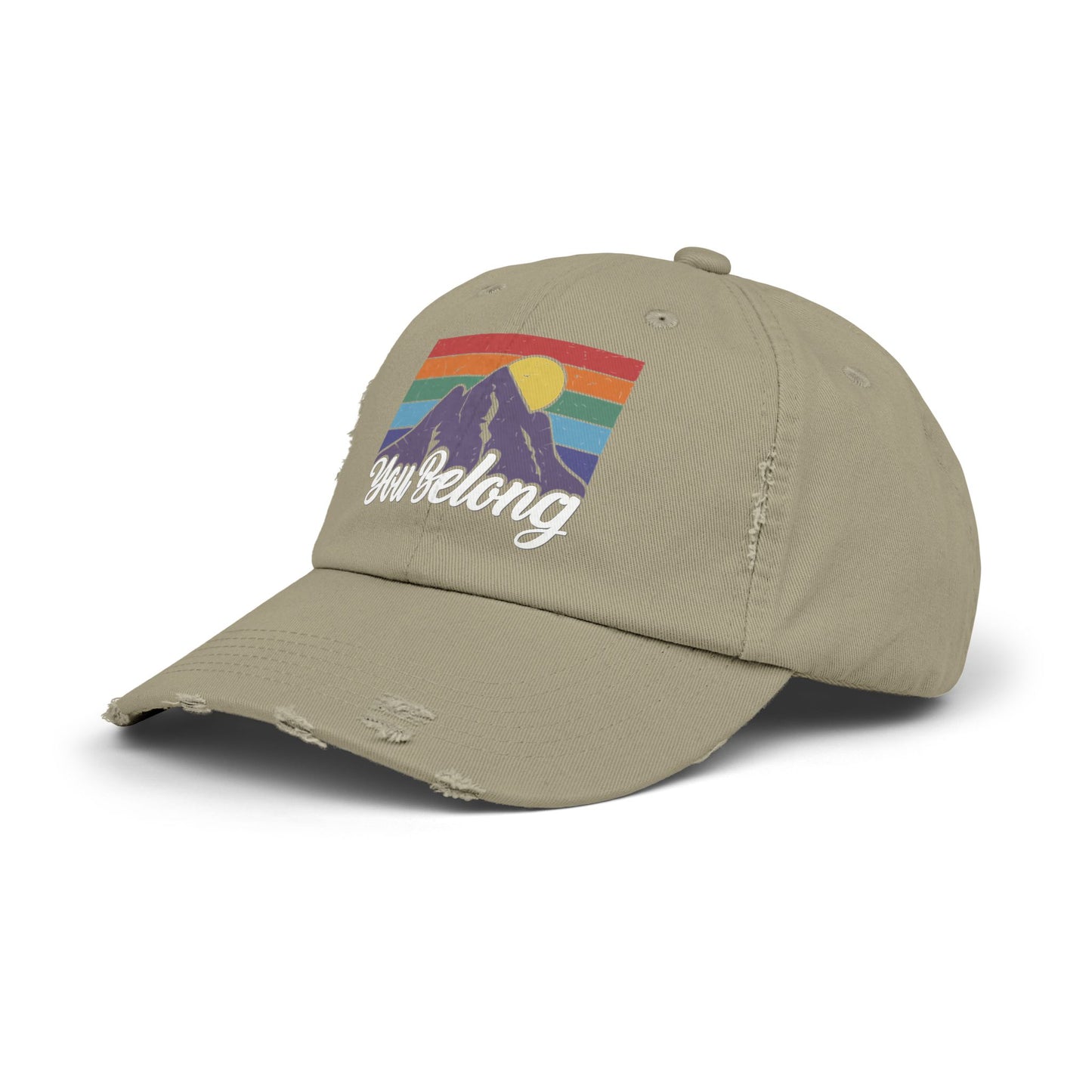 You Belong Distressed Unisex Cap with Vintage Mountain Design
