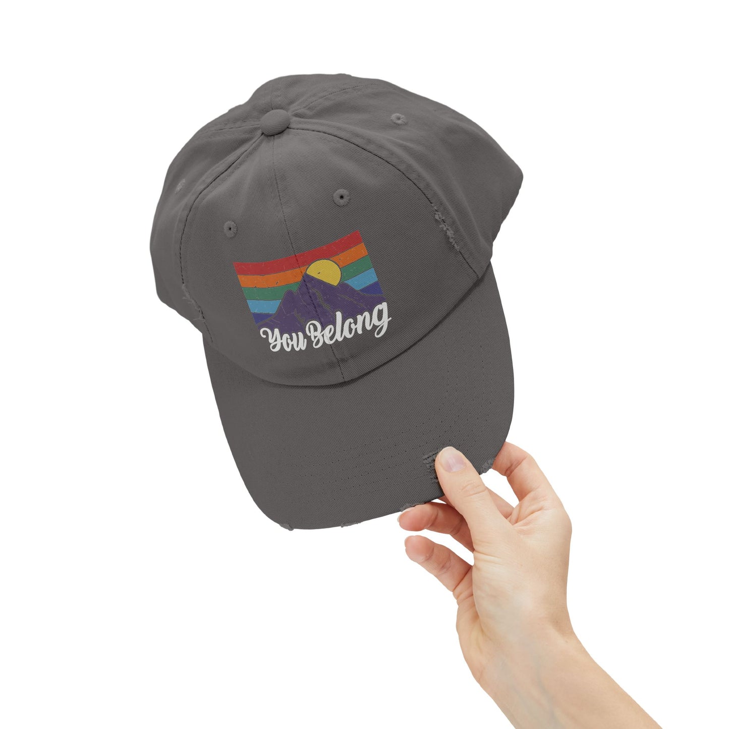You Belong Distressed Unisex Cap with Vintage Mountain Design