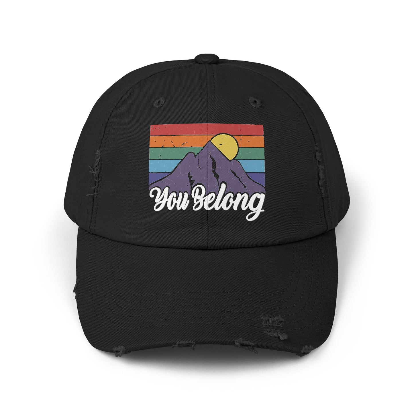 You Belong Distressed Unisex Cap with Vintage Mountain Design