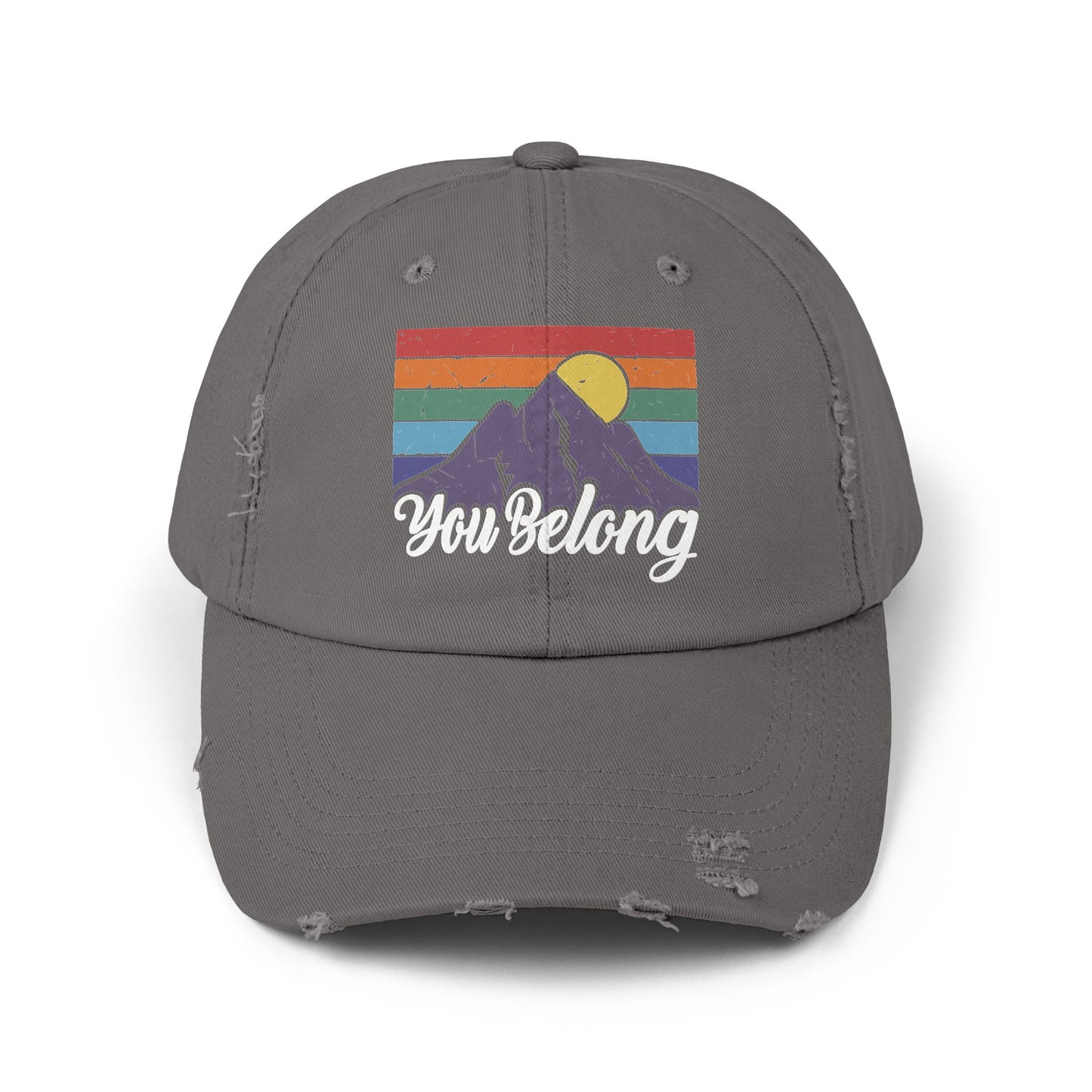 You Belong Distressed Unisex Cap with Vintage Mountain Design