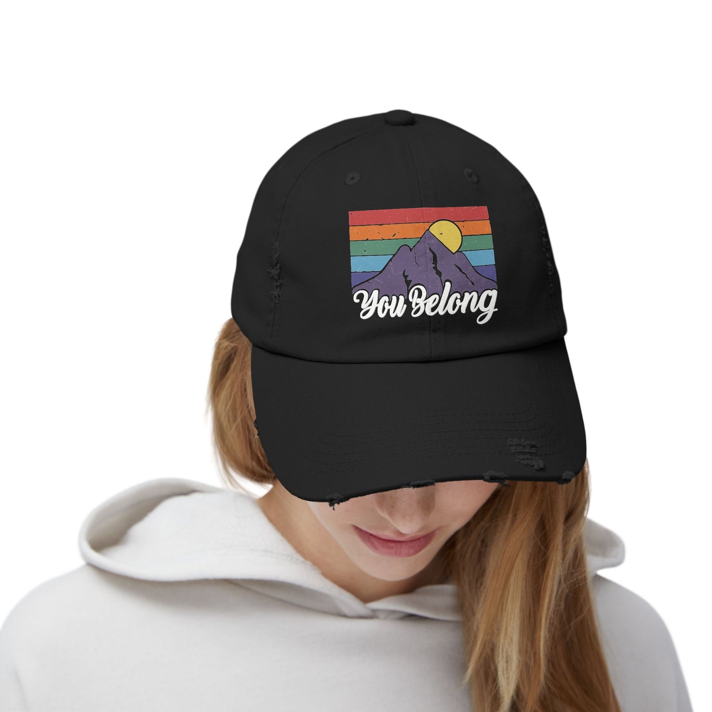 You Belong Distressed Unisex Cap with Vintage Mountain Design