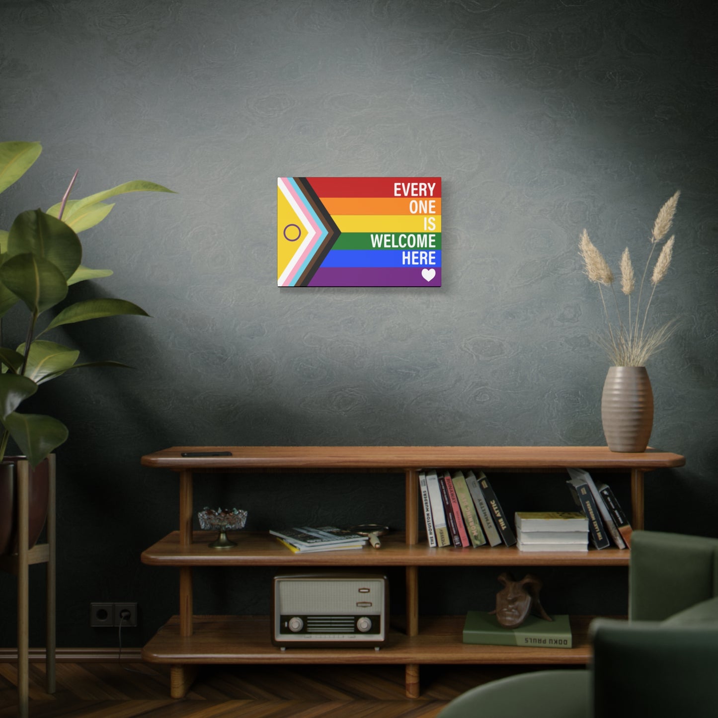 Everyone Is Welcome Here Rainbow Pride Flag | Canvas Wall Art