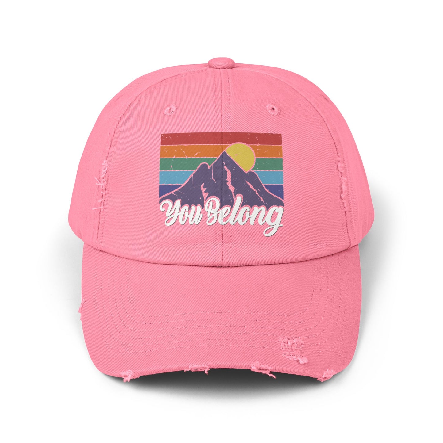 You Belong Distressed Unisex Cap with Vintage Mountain Design