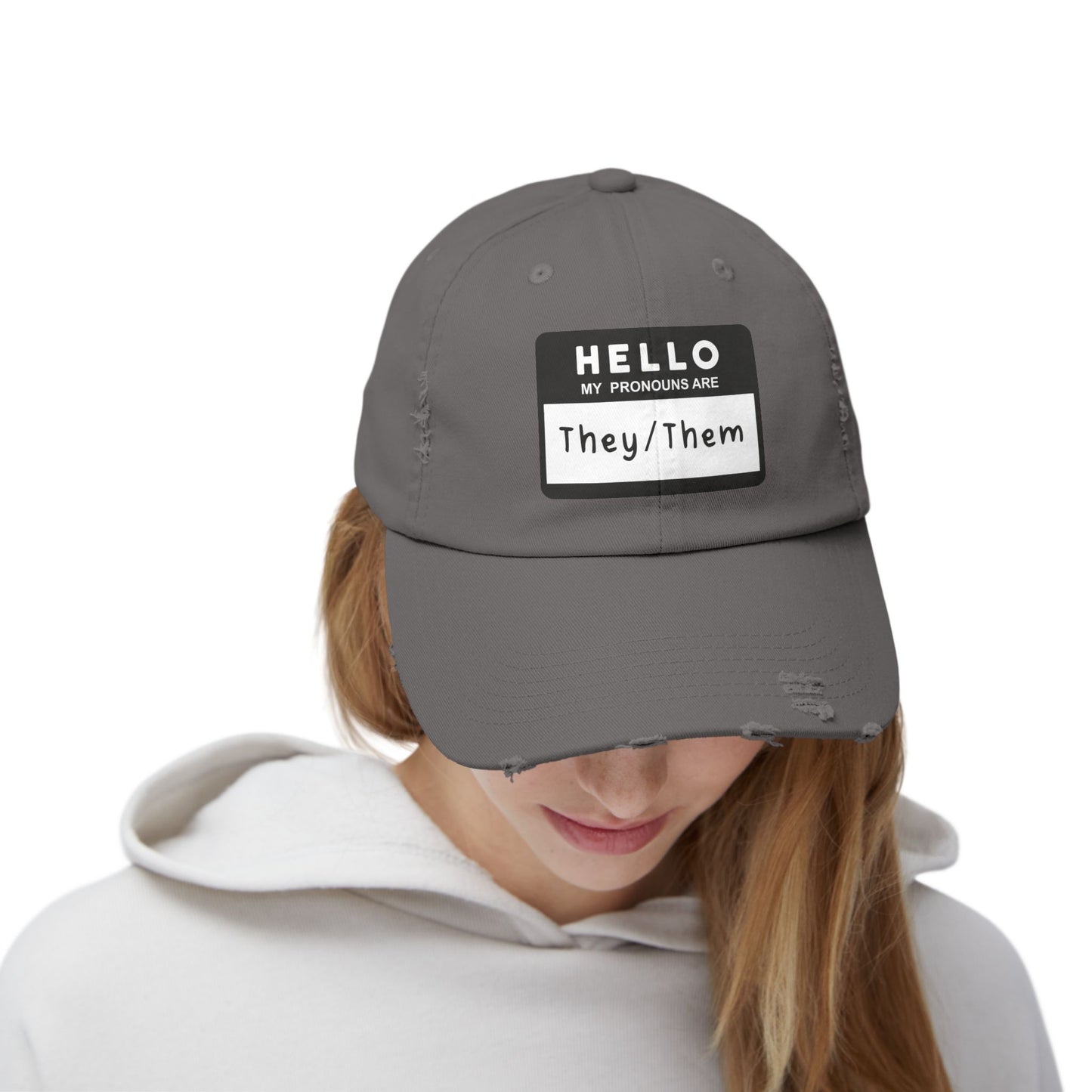 Hello, My Pronouns Are They/Them | Distressed Cotton Twill Hat