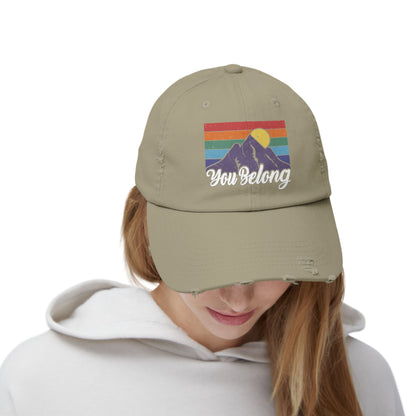 You Belong Distressed Unisex Cap with Vintage Mountain Design