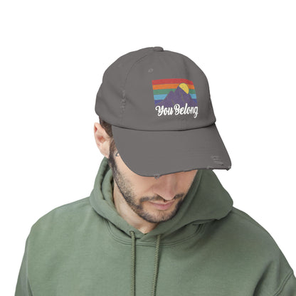 You Belong Distressed Unisex Cap with Vintage Mountain Design