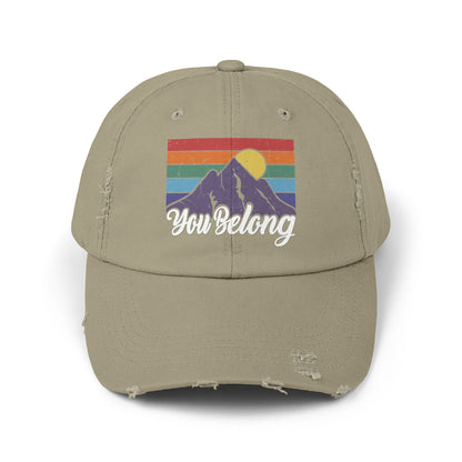 You Belong Distressed Unisex Cap with Vintage Mountain Design