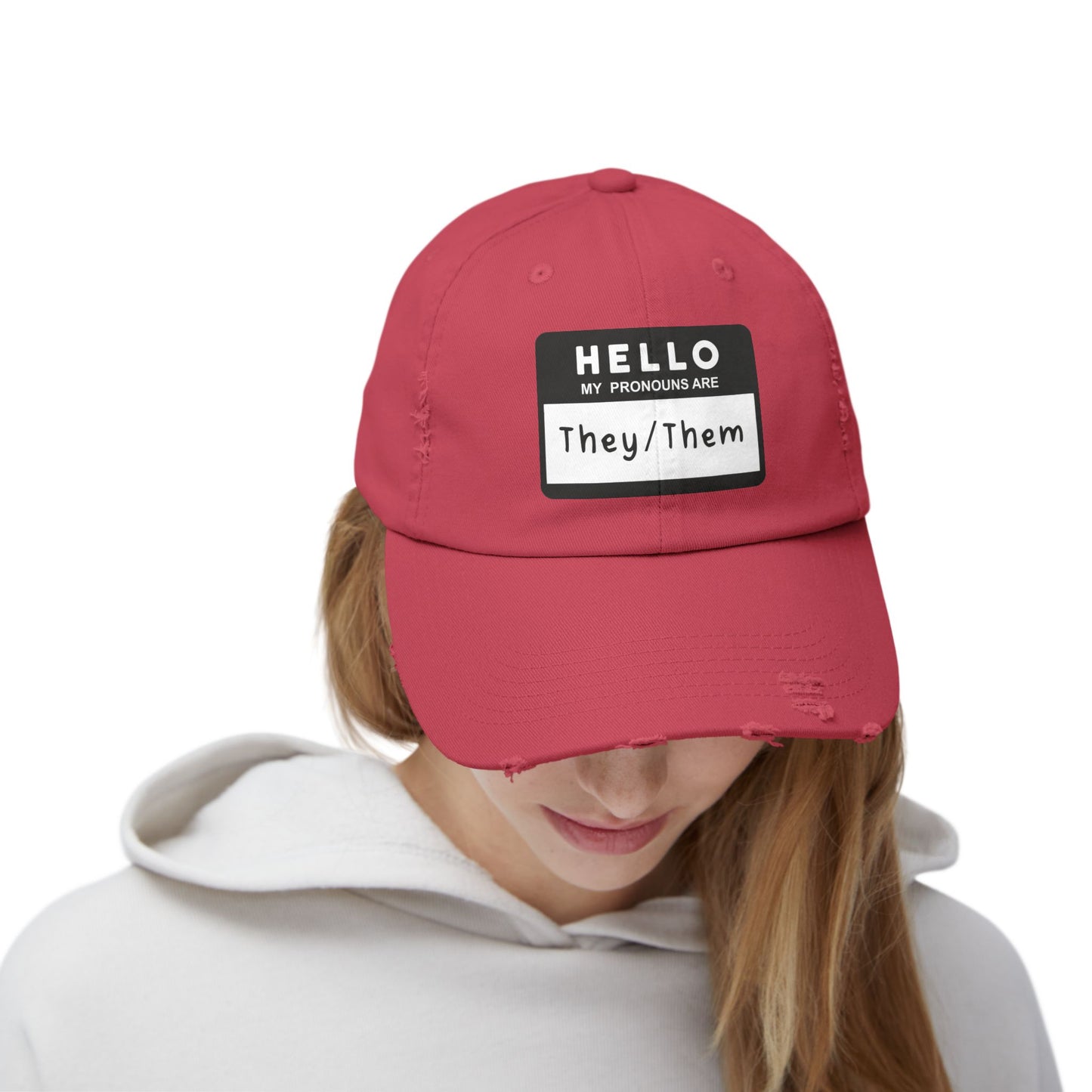 Hello, My Pronouns Are They/Them | Distressed Cotton Twill Hat
