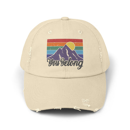 You Belong Distressed Unisex Cap with Vintage Mountain Design