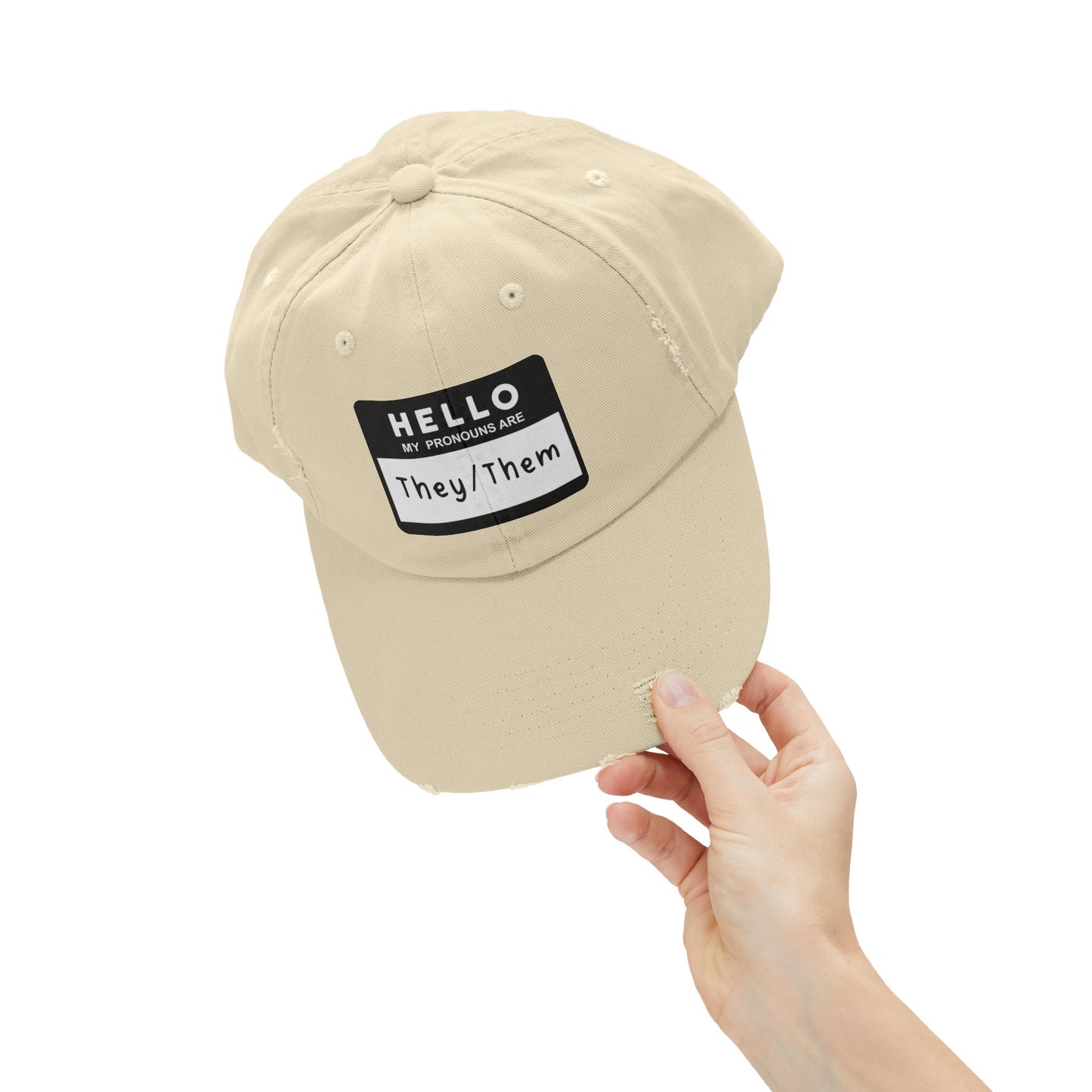 Hello, My Pronouns Are They/Them | Distressed Cotton Twill Hat
