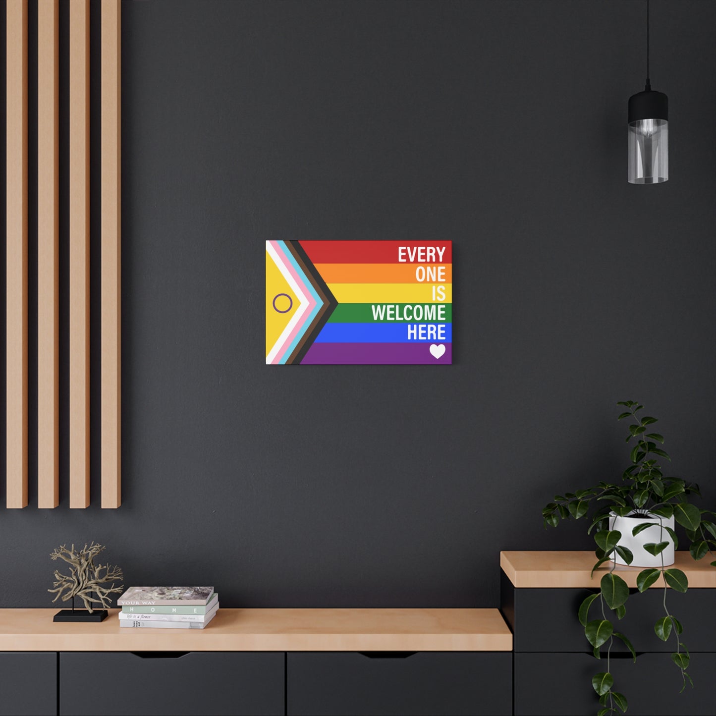 Everyone Is Welcome Here Rainbow Pride Flag | Canvas Wall Art