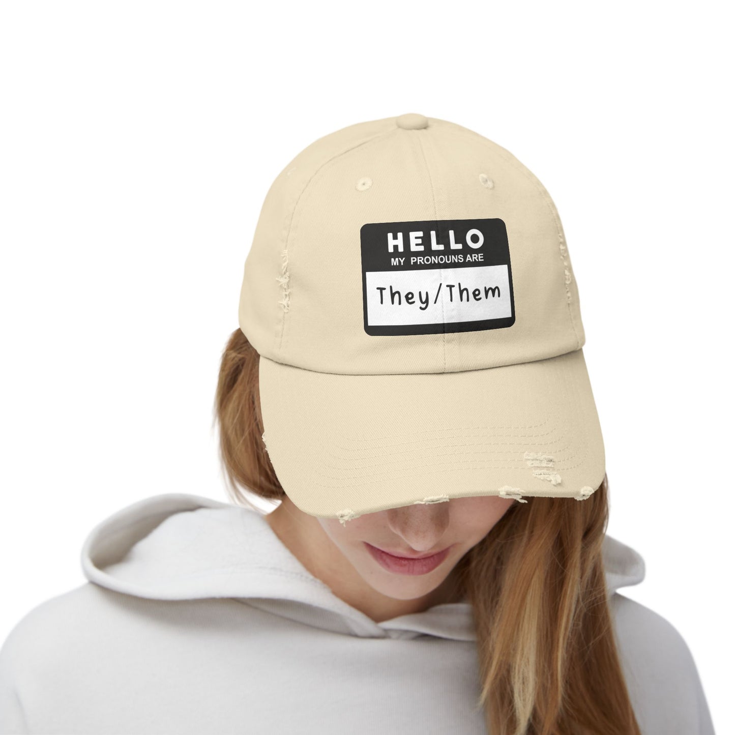 Hello, My Pronouns Are They/Them | Distressed Cotton Twill Hat