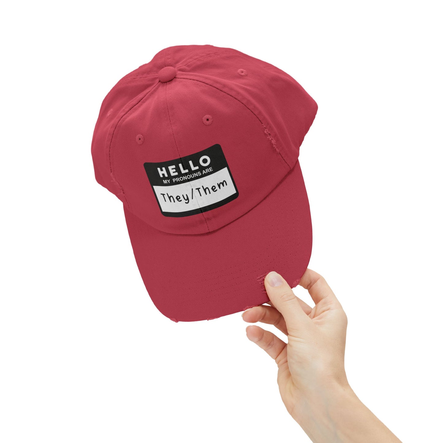 Hello, My Pronouns Are They/Them | Distressed Cotton Twill Hat
