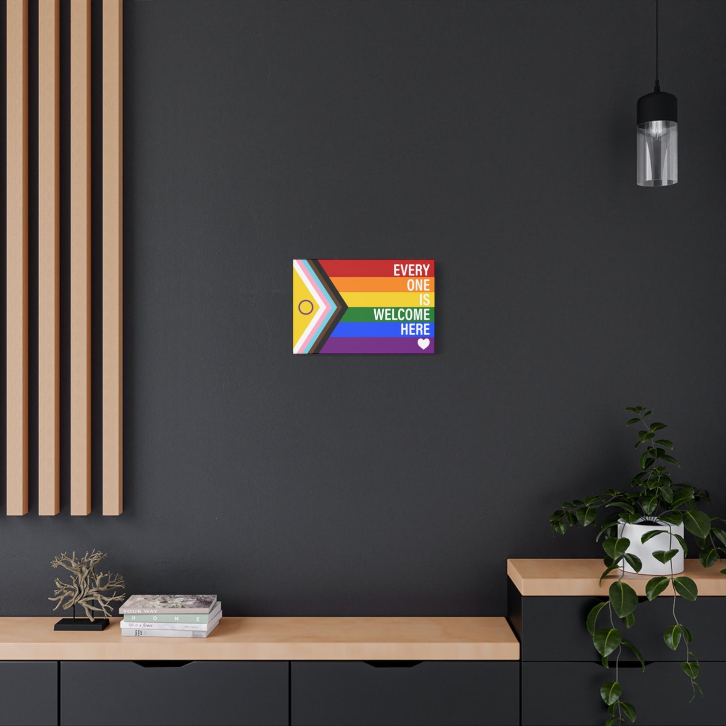 Everyone Is Welcome Here Rainbow Pride Flag | Canvas Wall Art