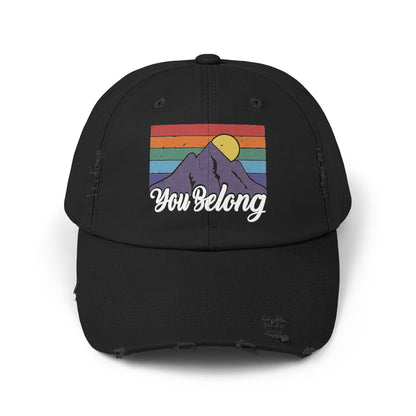 You Belong Distressed Unisex Cap with Vintage Mountain Design