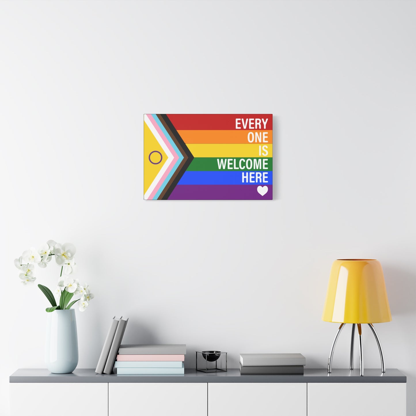 Everyone Is Welcome Here Rainbow Pride Flag | Canvas Wall Art