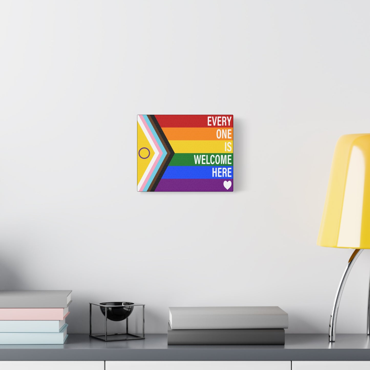 Everyone Is Welcome Here Rainbow Pride Flag | Canvas Wall Art