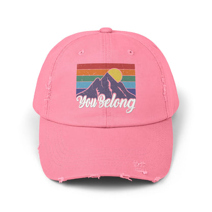 You Belong Distressed Unisex Cap with Vintage Mountain Design
